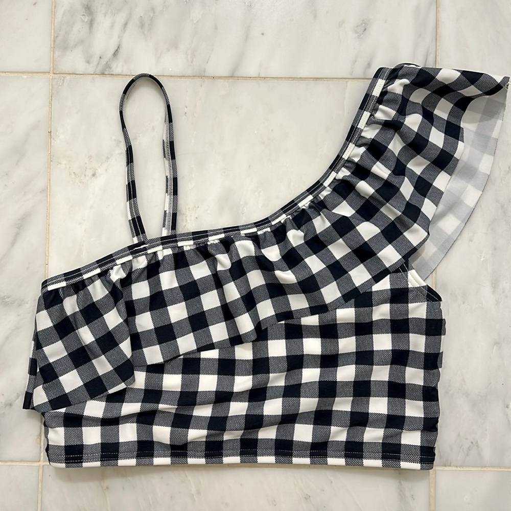 Like new 🛍️ Navy Gingham One-Shoulder Ruffled Abercrombie swim top